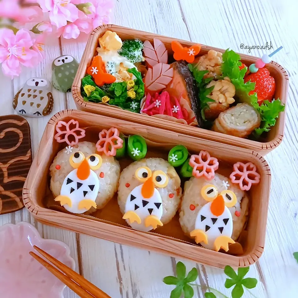 筍ごはんでふくろうおにぎり🦉🌸弁当|ayano.adshさん