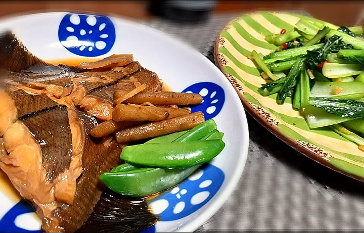 Snapdishの料理写真:赤鰈　煮付け
小松菜🌱ペペロンチーノ|びせんさん