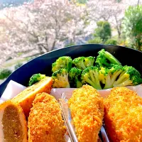 カレーからのリメイク讃岐カレー鍋底でカレーパンを作る満開桜🌸を見ながら