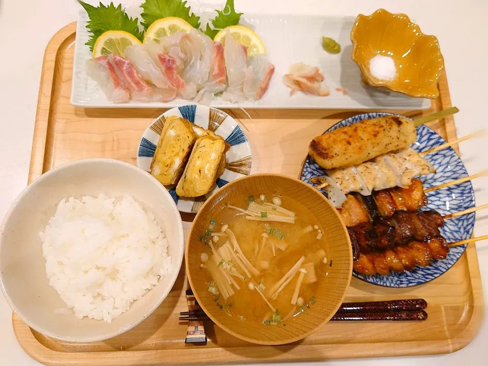 乙女鯛の刺身、焼き鳥、だし巻き玉子|sorsmdさん