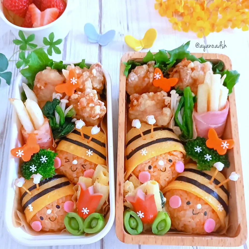 Snapdishの料理写真:🌷🐝はちさんオムすび弁当🐝🌷|ayano.adshさん