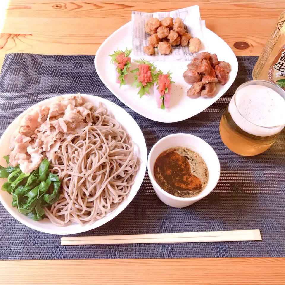 Snapdishの料理写真:豚ニラ蕎麦 ひやあつ|Ruotoさん