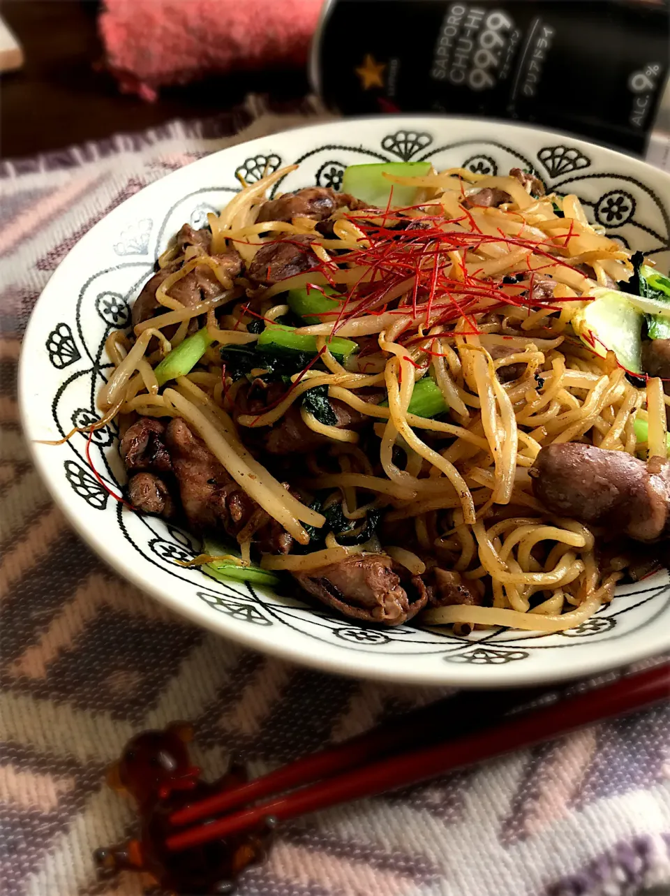 Snapdishの料理写真:ハツと小松菜の塩焼きそば|くろねこじったん‍さん