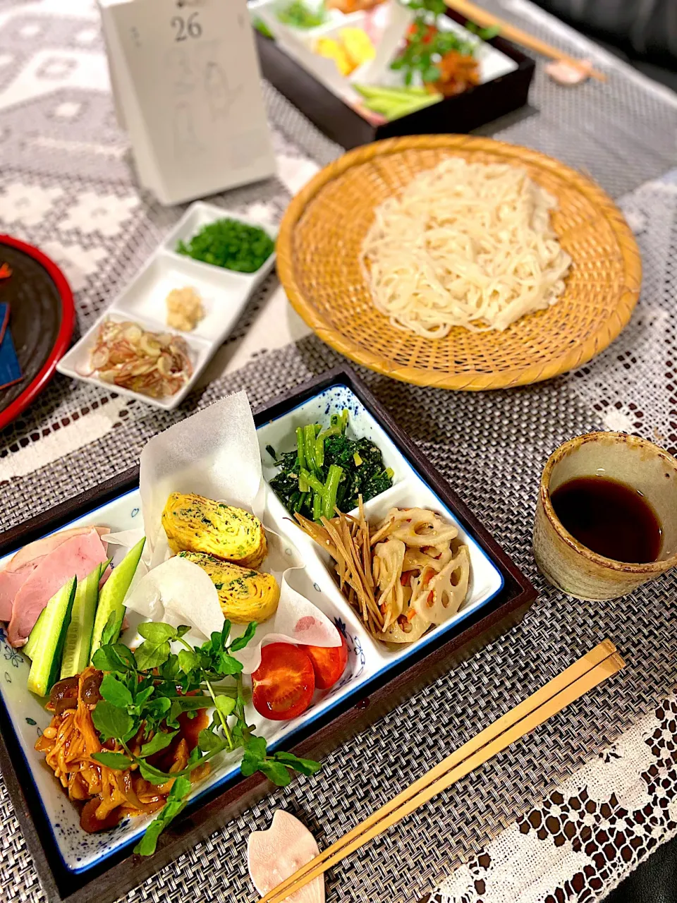 花見弁当風、ザルうどん|papinさん