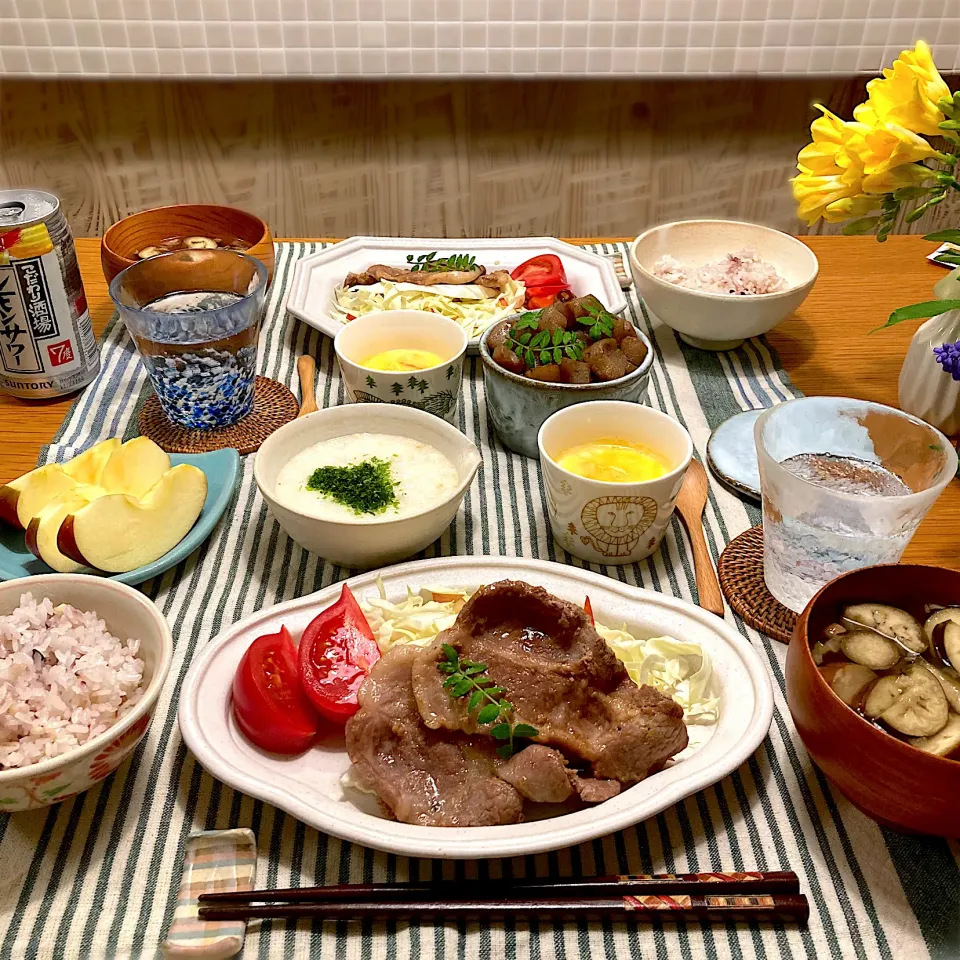 生姜焼きの晩ごはん|むぎこさん