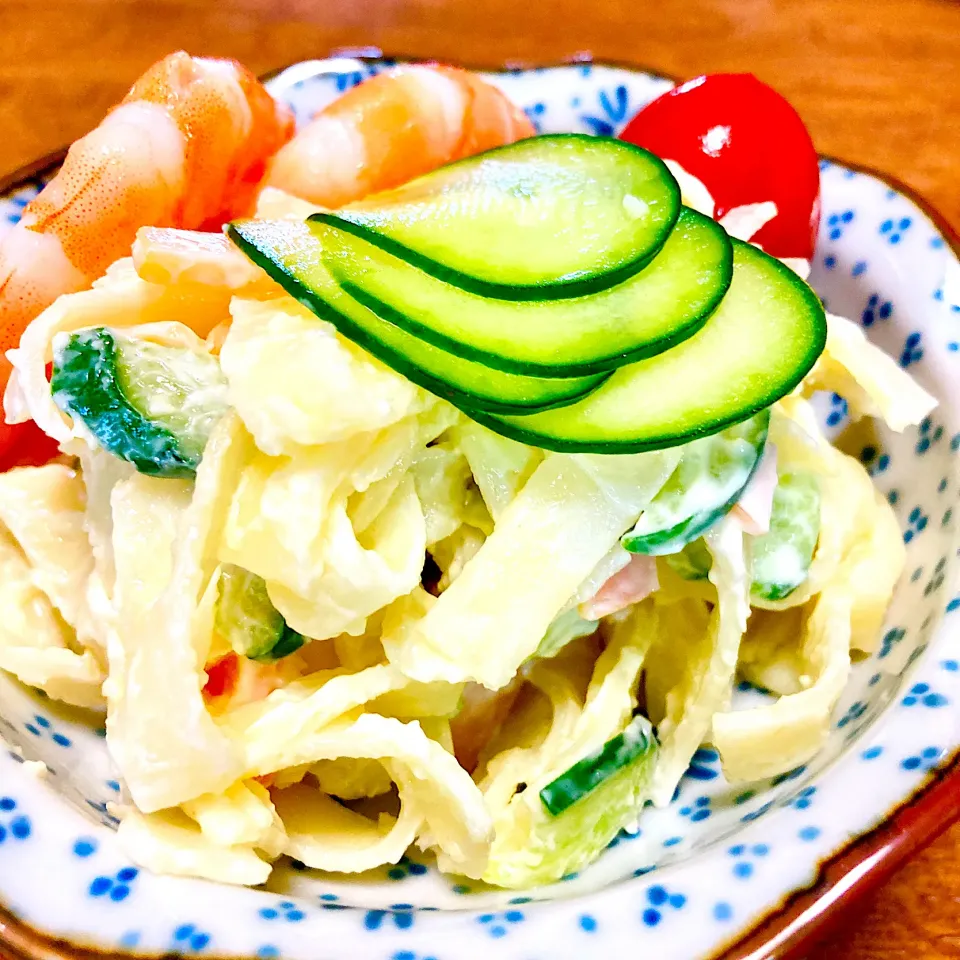 パスタサラダ🥗フェットチーネでもちもち✨|まいりさん