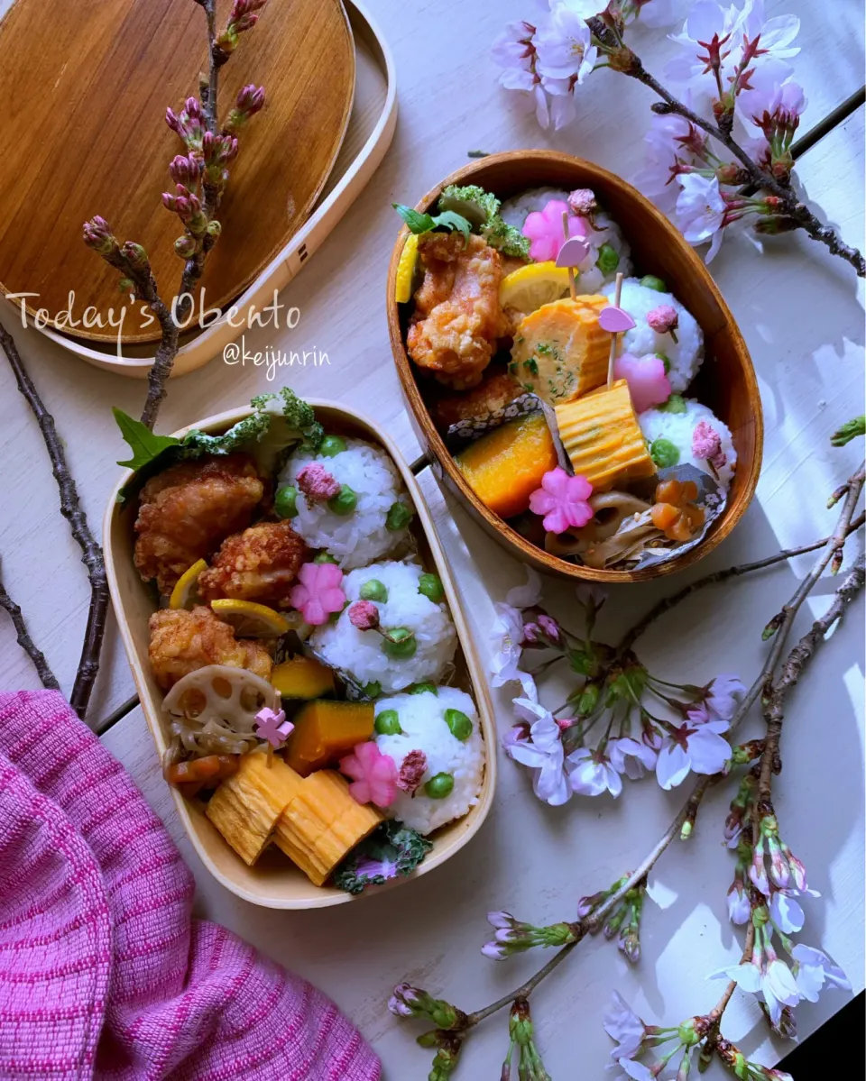 桜、豆ごはんおにぎり弁当|@keijunrinさん