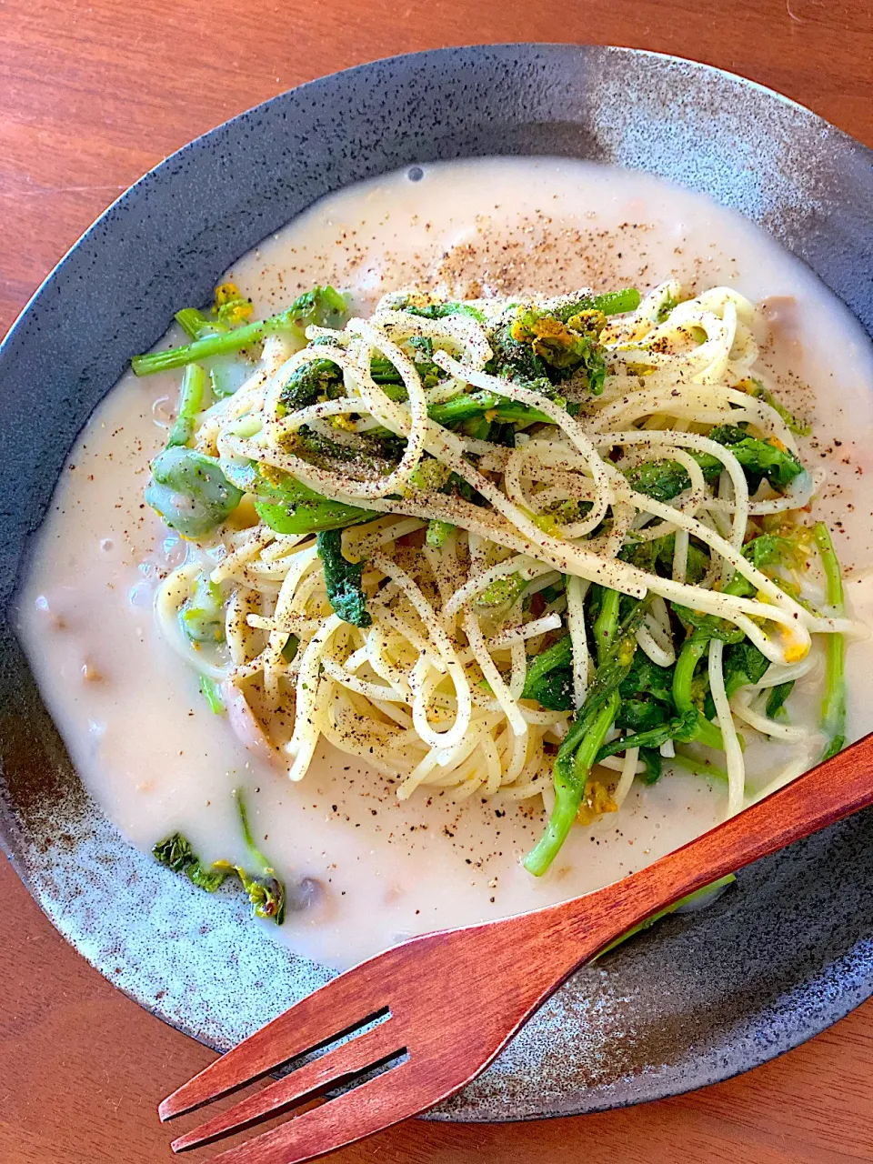 菜の花のクリームソースパスタ|ATSUMIさん