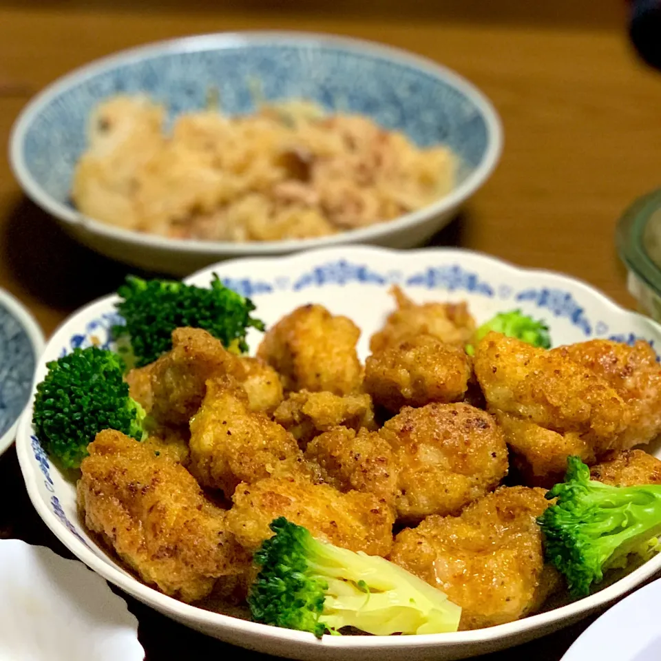 カレー風味唐揚げ、素麺のオイスター炒め|sakiさん