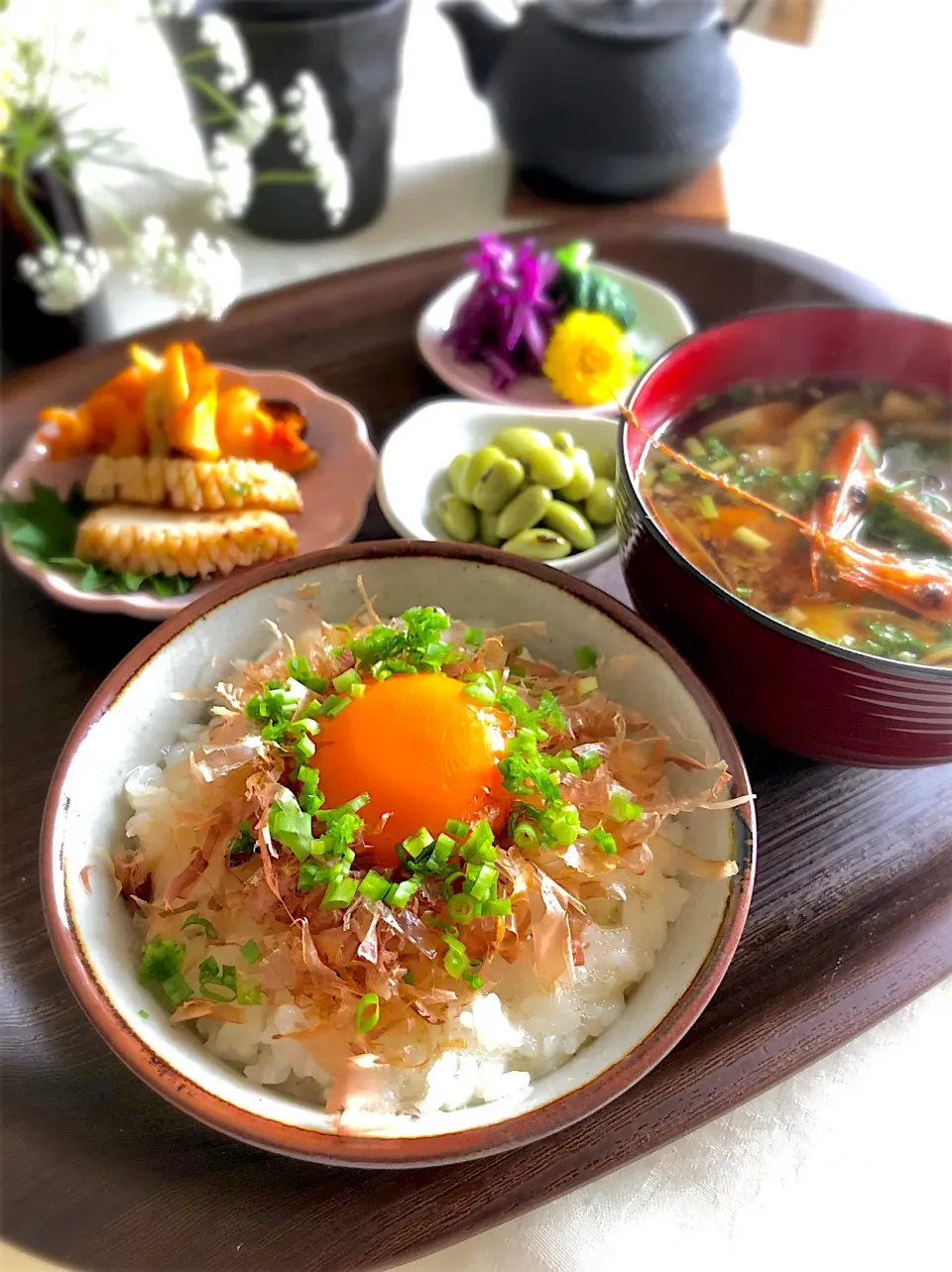 卵かけご飯と甘海老の味噌汁|よしこさん