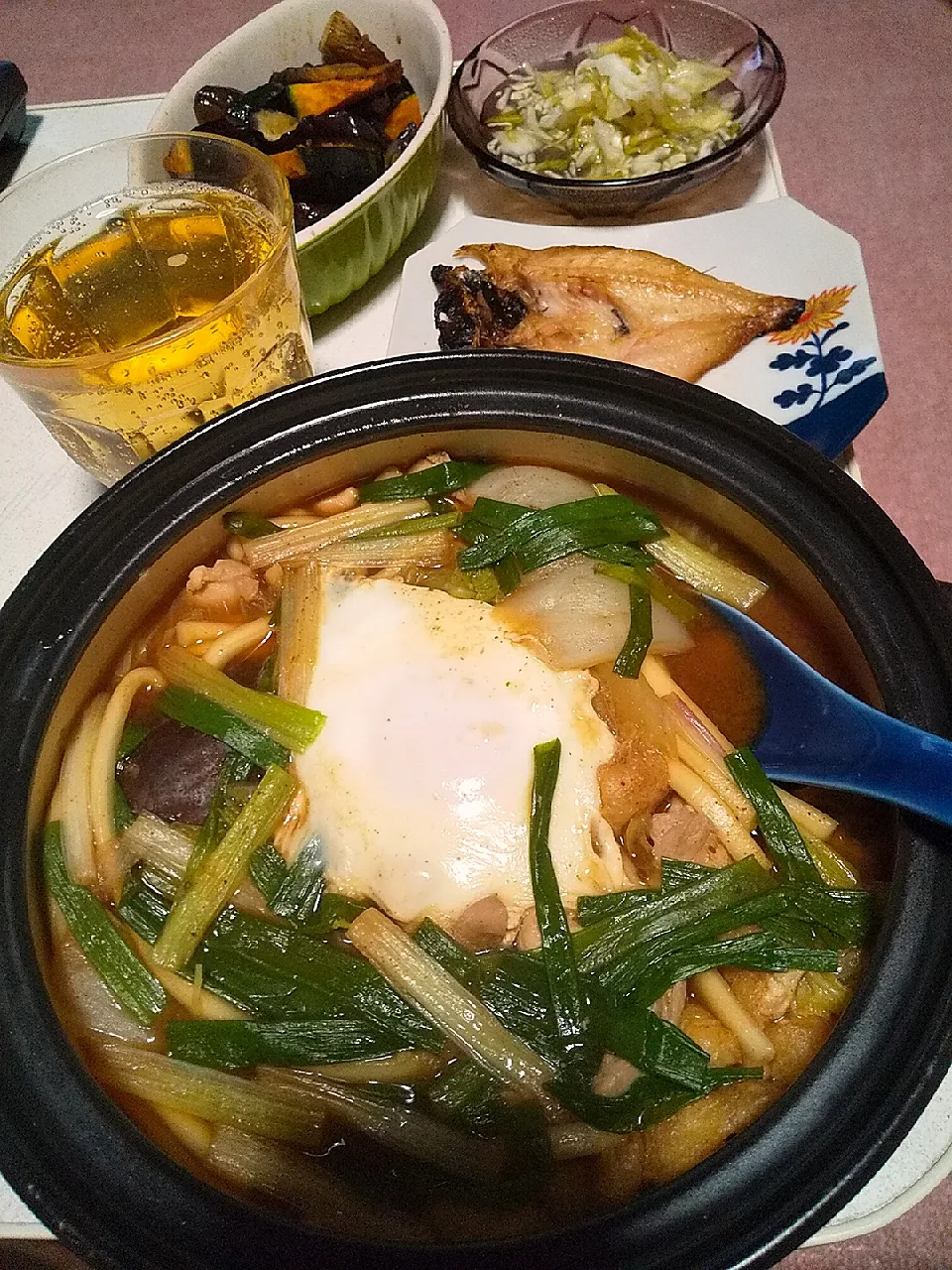 今日の晩御飯
※味噌煮込みうどん
※かぼちゃとなすのマリネ
※のどぐろの開き
※酢キャベツ
※ハイボール|れあMIXさん