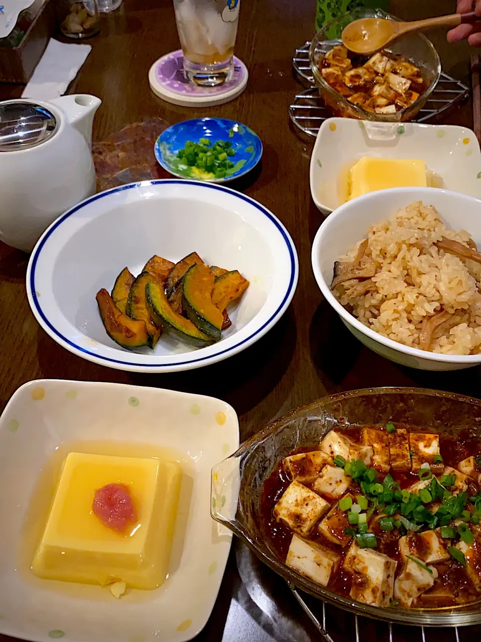 麻婆豆腐　かぼちゃロースト　玉子豆腐　茗荷ペースト　キノコごはん|ch＊K*∀o(^^*)♪さん