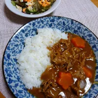 息子と作ったカレーライスとミモザサラダ