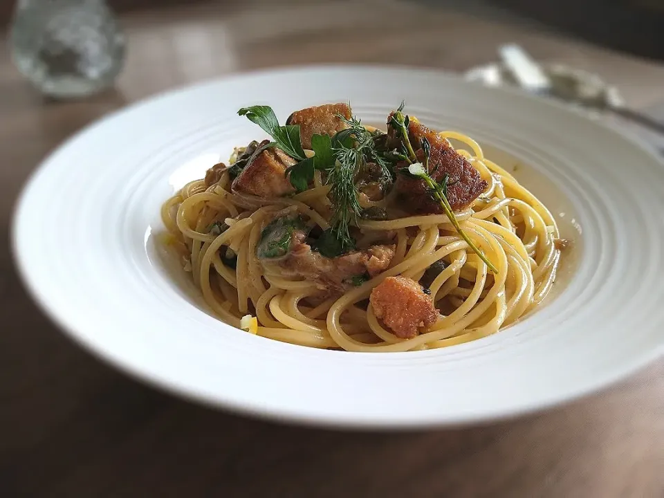 あん肝とハーブのスパゲティ|古尾谷りかこさん