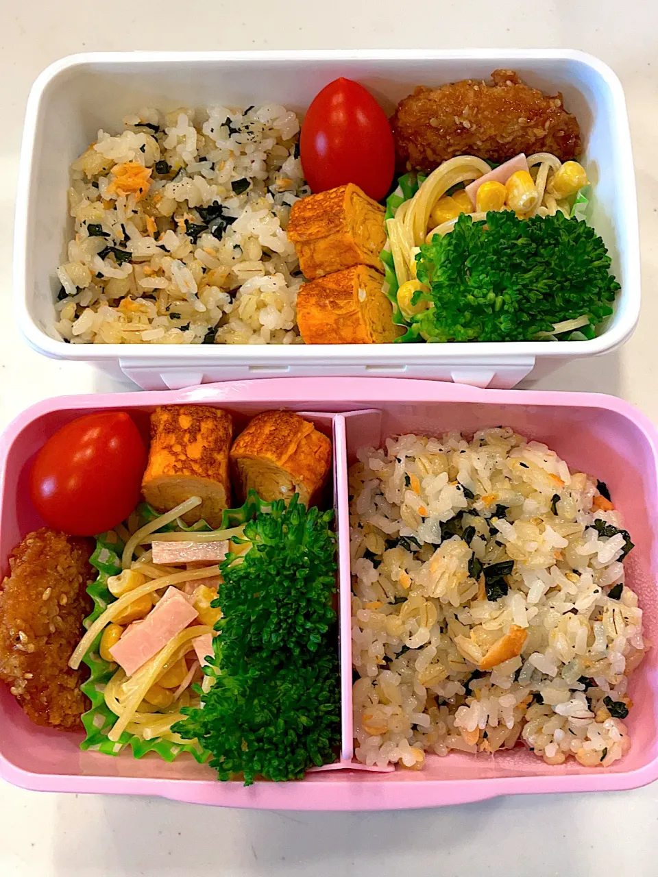 もち麦入り混ぜご飯と、スパサラ弁当✨|Michiko Okamotoさん