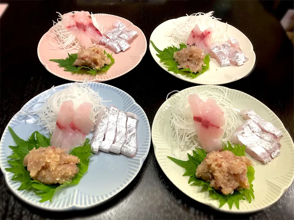 鰺のなめろうと太刀魚と鰺お刺身|クルゼイロさん