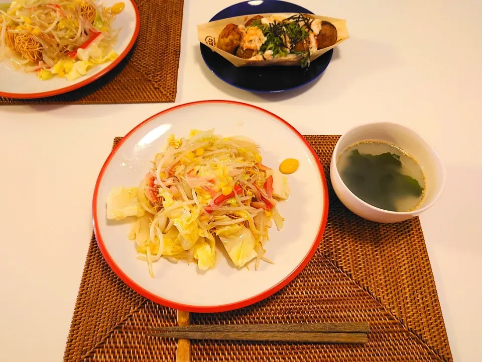 今日の夕食　皿うどん、銀だこ、わかめスープ|pinknari🐰🌈さん