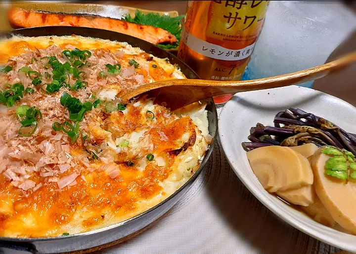 長芋キャベツのとろとろ焼き
筍と蕨　炊いたん
焼き鮭🐟|びせんさん