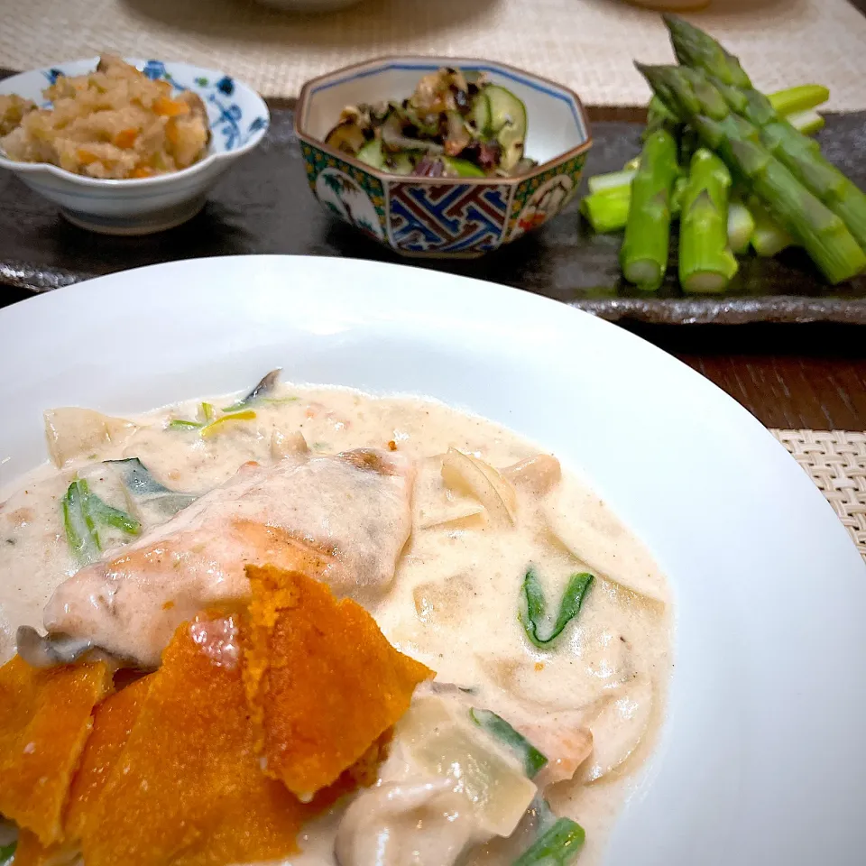 鮭とほうれん草のクリーム煮|あーるさん