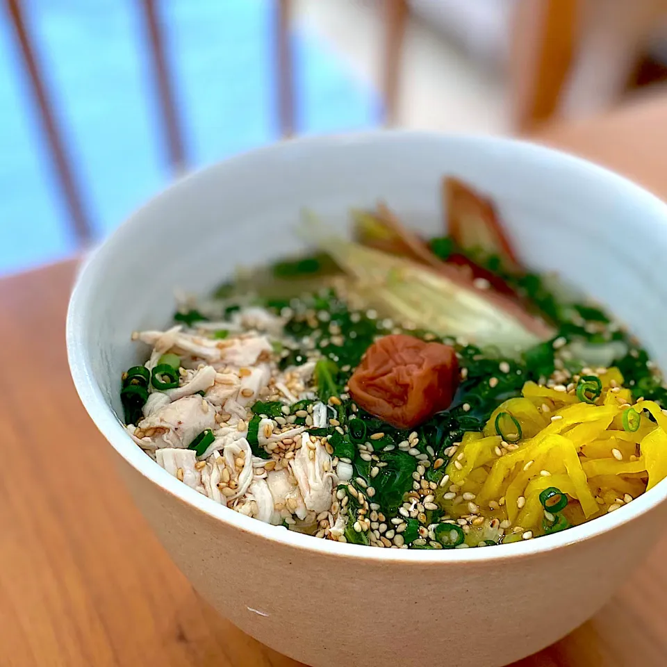 久々の在宅ワークの今日は薬味たっぷり鶏出汁茶漬け＊|yu papaさん