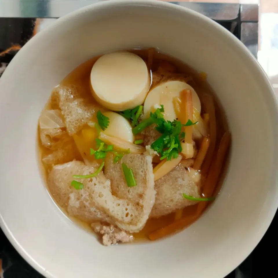 Bamboo Pith Soup with Egg Tofu.|katang23さん