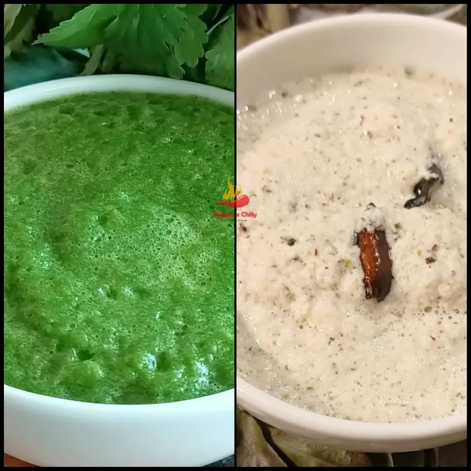 Green & White chutney- 
coriander and coconut chutney.
vibrant colour, hot n spicy chutney recipe.|Pepper n Chillyさん