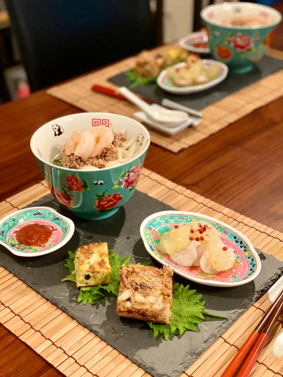 担仔麺、大根餅、ホタテとグレープフルーツのマリネ、台湾割り干し大根の玉子焼き|marumoさん