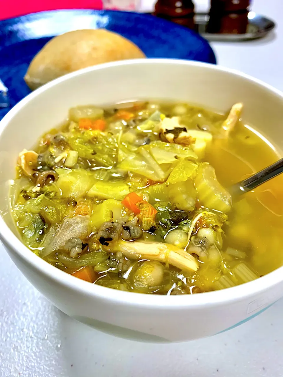 Snapdishの料理写真:Chicken and Vegetable Soup with Fregula Pasta and Wild Rice|gonbenさん