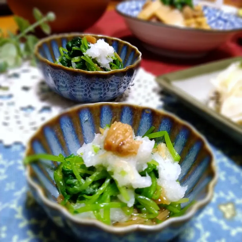 Snapdishの料理写真:三つ葉となめたけのおろし和え🌿|とまと🍅さん