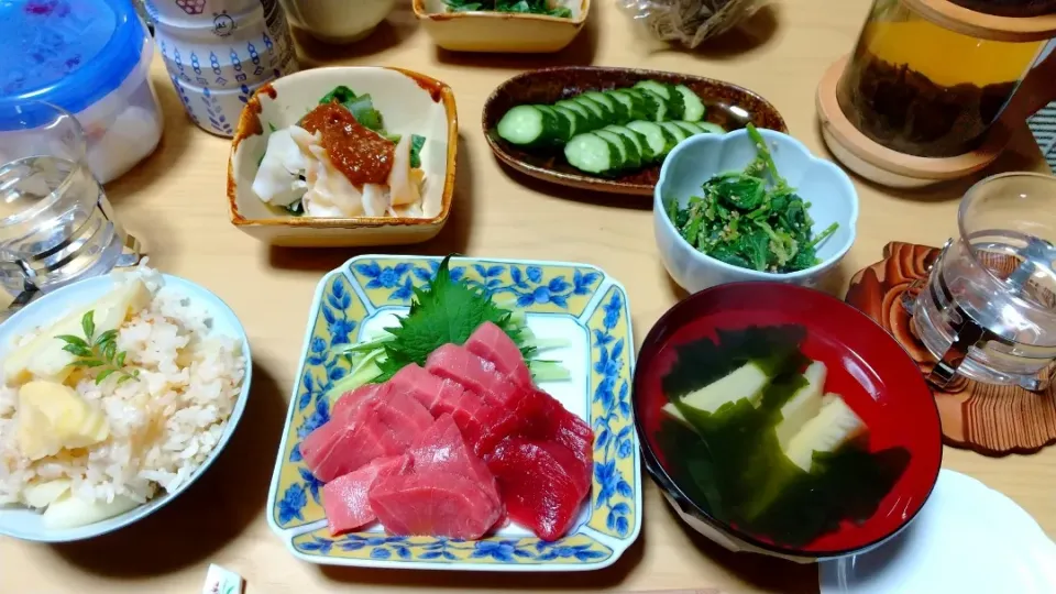 自粛ご飯はタケノコとマグロと自家製野菜で|Kaho Shinozukaさん