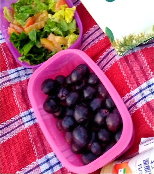 Lettuce Tomato Salad with Sesame Dressing & Grape: Picnic time|Harlina  (Malaysia)さん