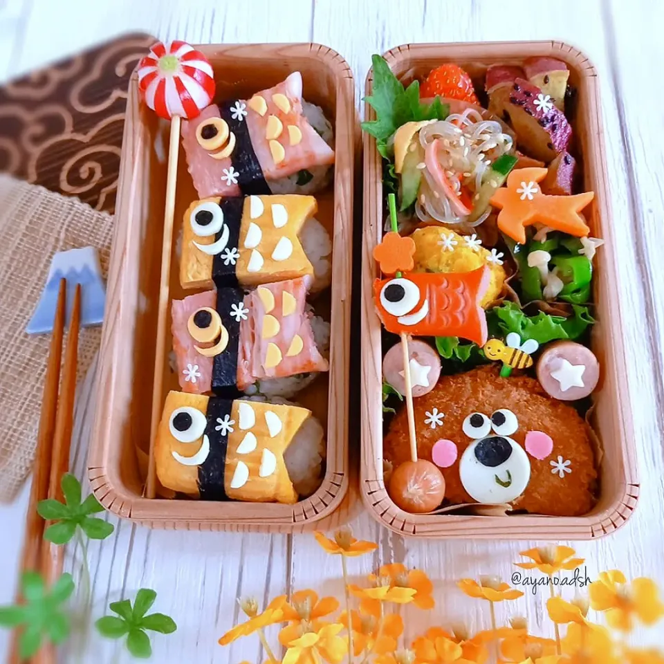 🎏鯉のぼり弁当🎏
厚切りベーコンパセリ混ぜおにぎり&
卵焼き塩おにぎり|ayano.adshさん