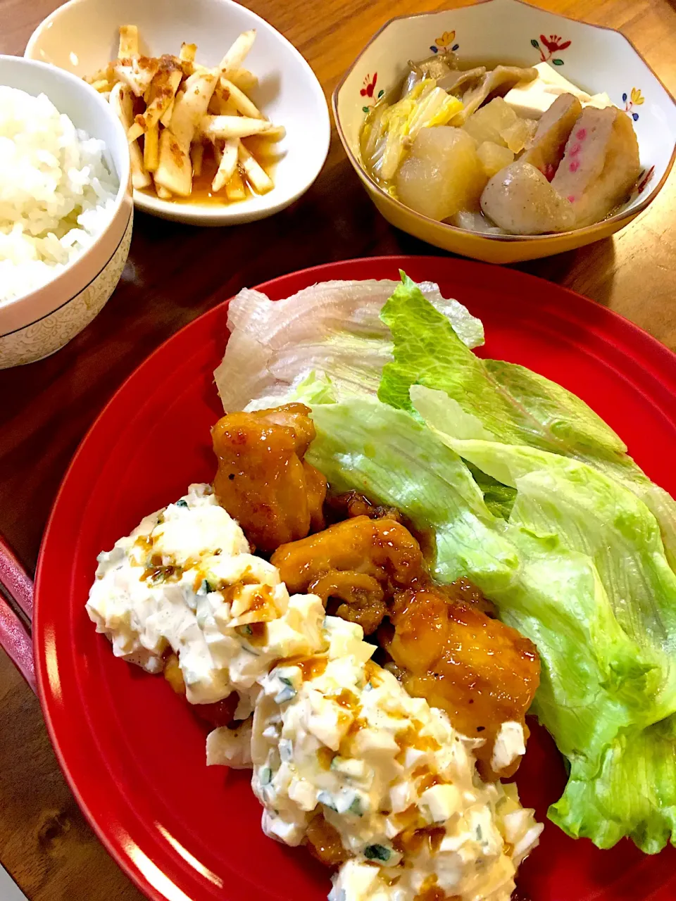 チキン南蛮、煮物、大根皮のカツオポン酢和え|クリスティーヌさん