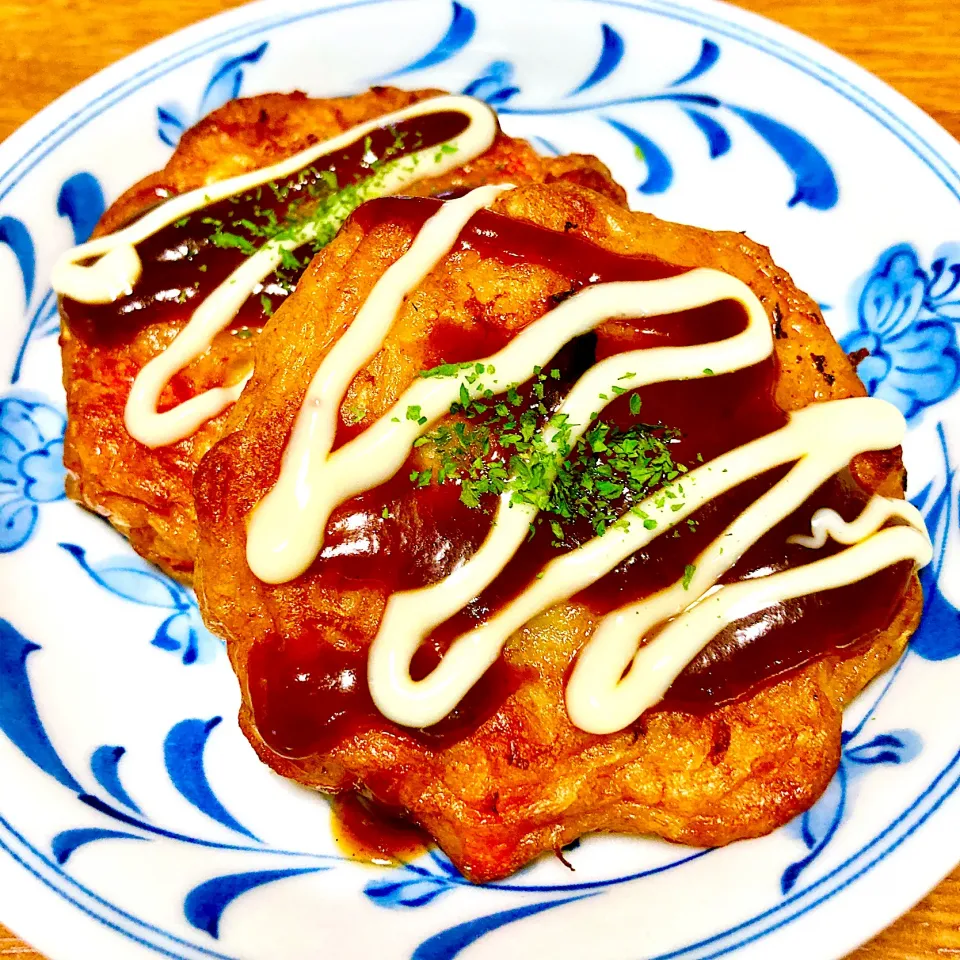 簡単✨野菜天でお好み焼き風🍀カープソースでお好み焼き風に❣️|まいりさん