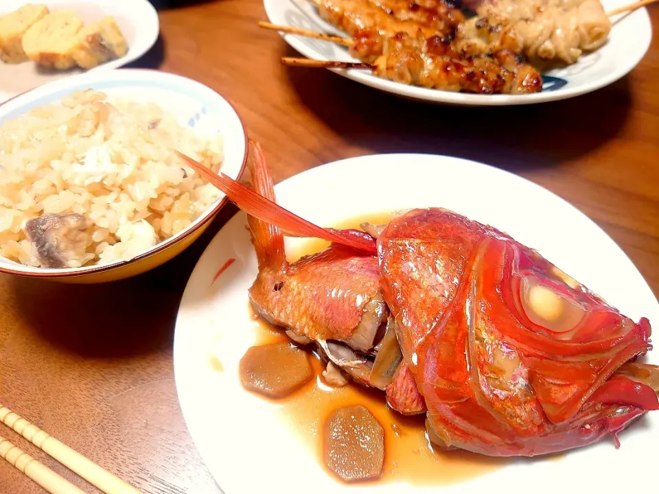 金目鯛のかま煮付けと鯛かまの鯛めし|はるさん