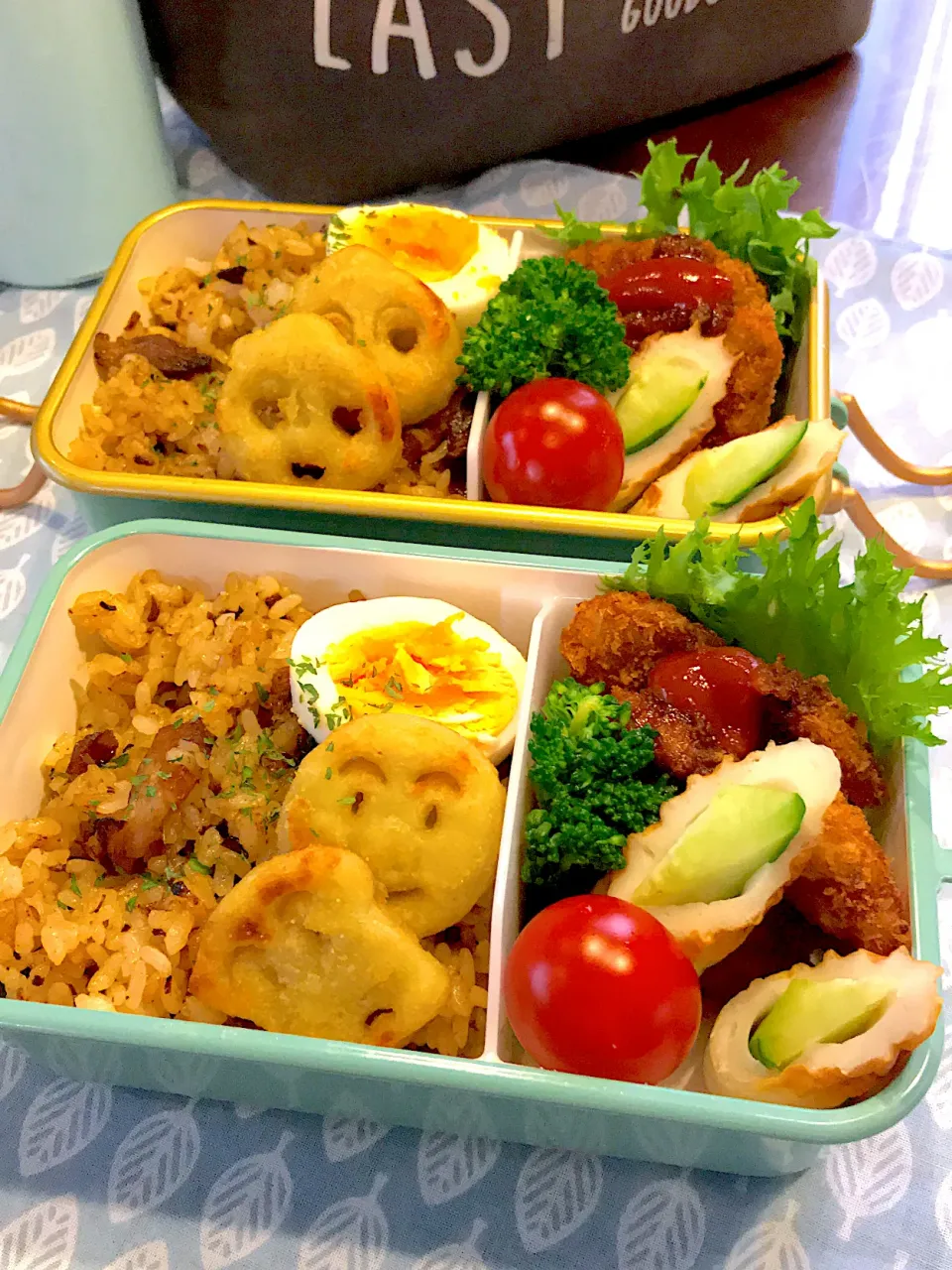 Snapdishの料理写真:2021.4.20  ＊今日のお弁当＊焼豚炒飯＆ヒレカツ＊|rinrin*mama*さん