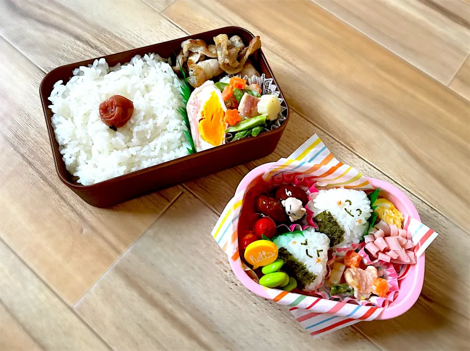 家族弁当🍱おにぎり、豚バラ塩麹焼き|mari＊yuakitoさん