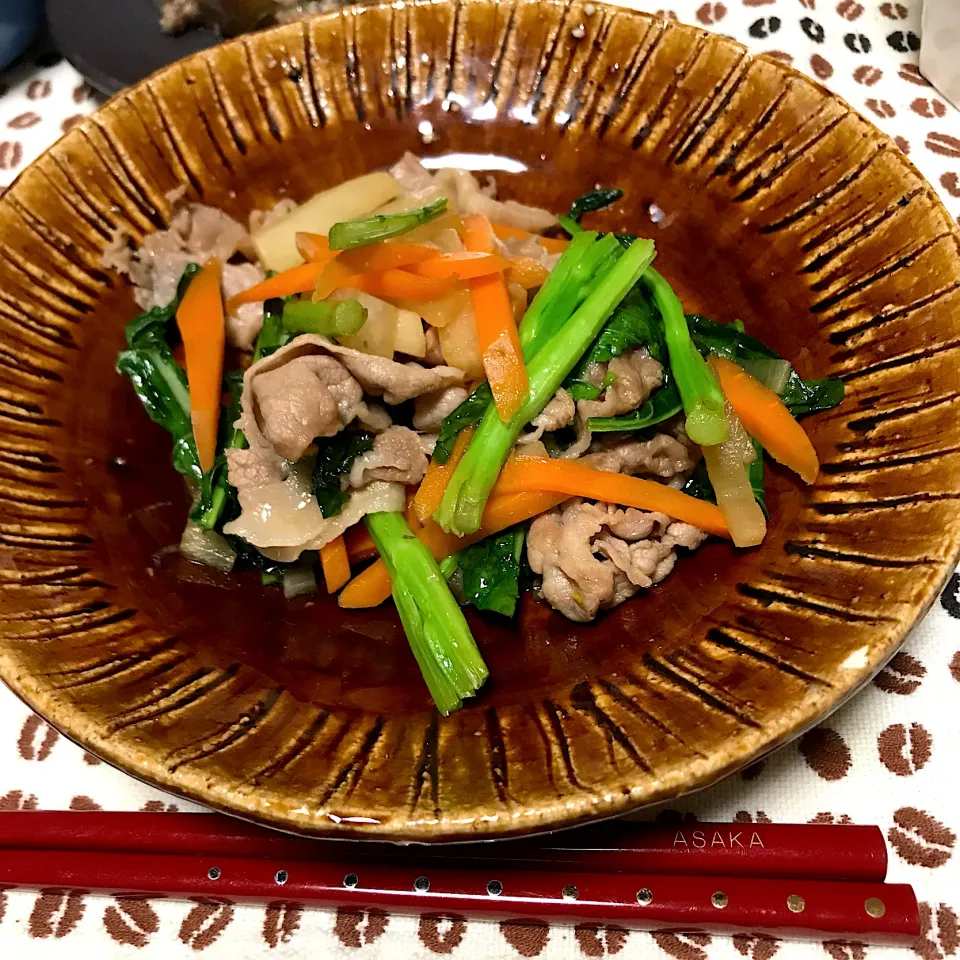 Snapdishの料理写真:豚とかき菜の炒め物|あさかさん