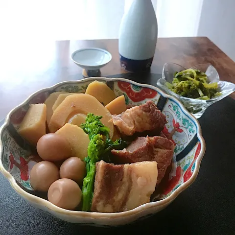 「ヤマサ 鮮度生活 特選生（なま）しょうゆ」を使ってみたSnapdishの料理・レシピ写真:筍と豚の角煮のほろ酔いセット