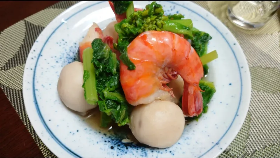 海老と小芋と菜の花の薄甘煮|えり♥さん