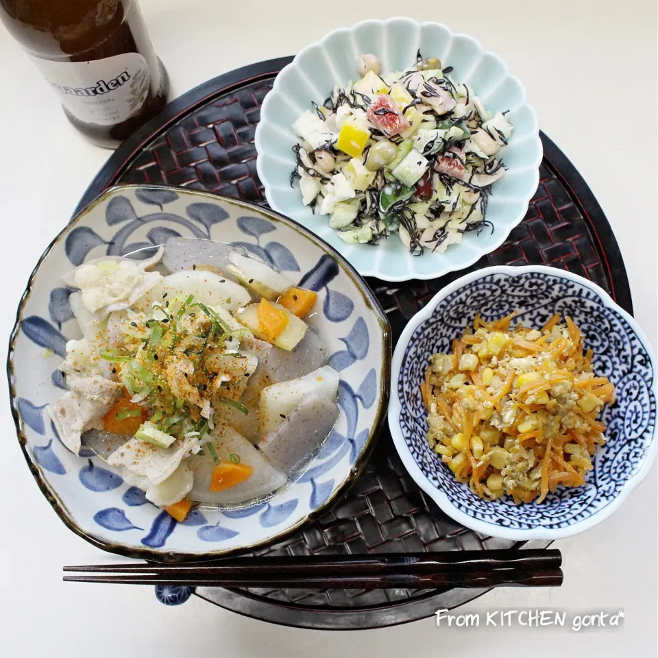 Snapdishの料理写真:〈ぐっち夫婦レシピ〉絶品！塩モツ煮込み✨and スプーンで食べる豆とひじきのコールスロー🥄﻿|gonta*さん