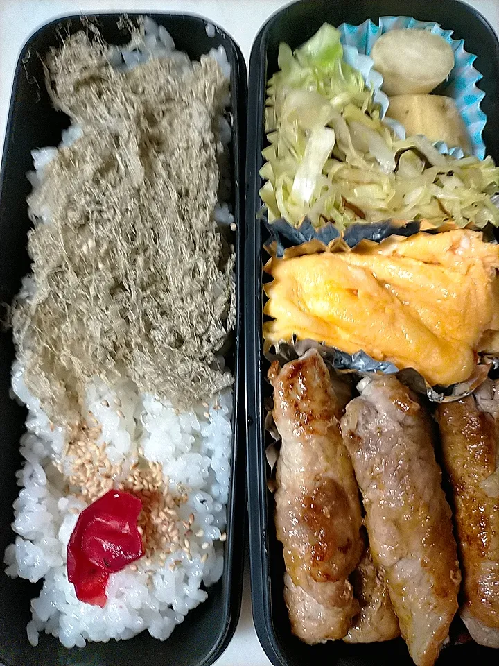 アスパラ・エリンギ肉巻き弁当
★さつまいも蒸し
★インゲン・チーズ入り卵焼き
★春キャベツ蒸し塩昆布・ゆかり和え|芽亜里さん