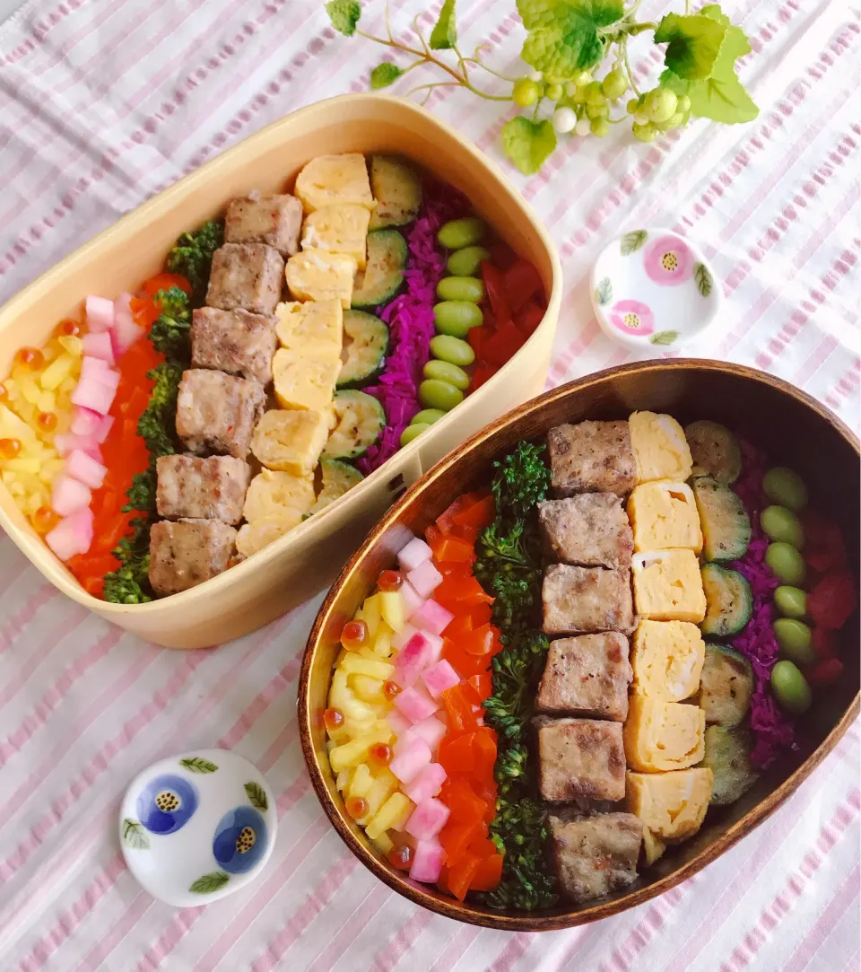 《夫の朝ごはん✳︎私のお弁当》🌈レインボー弁当|ちゃべさん