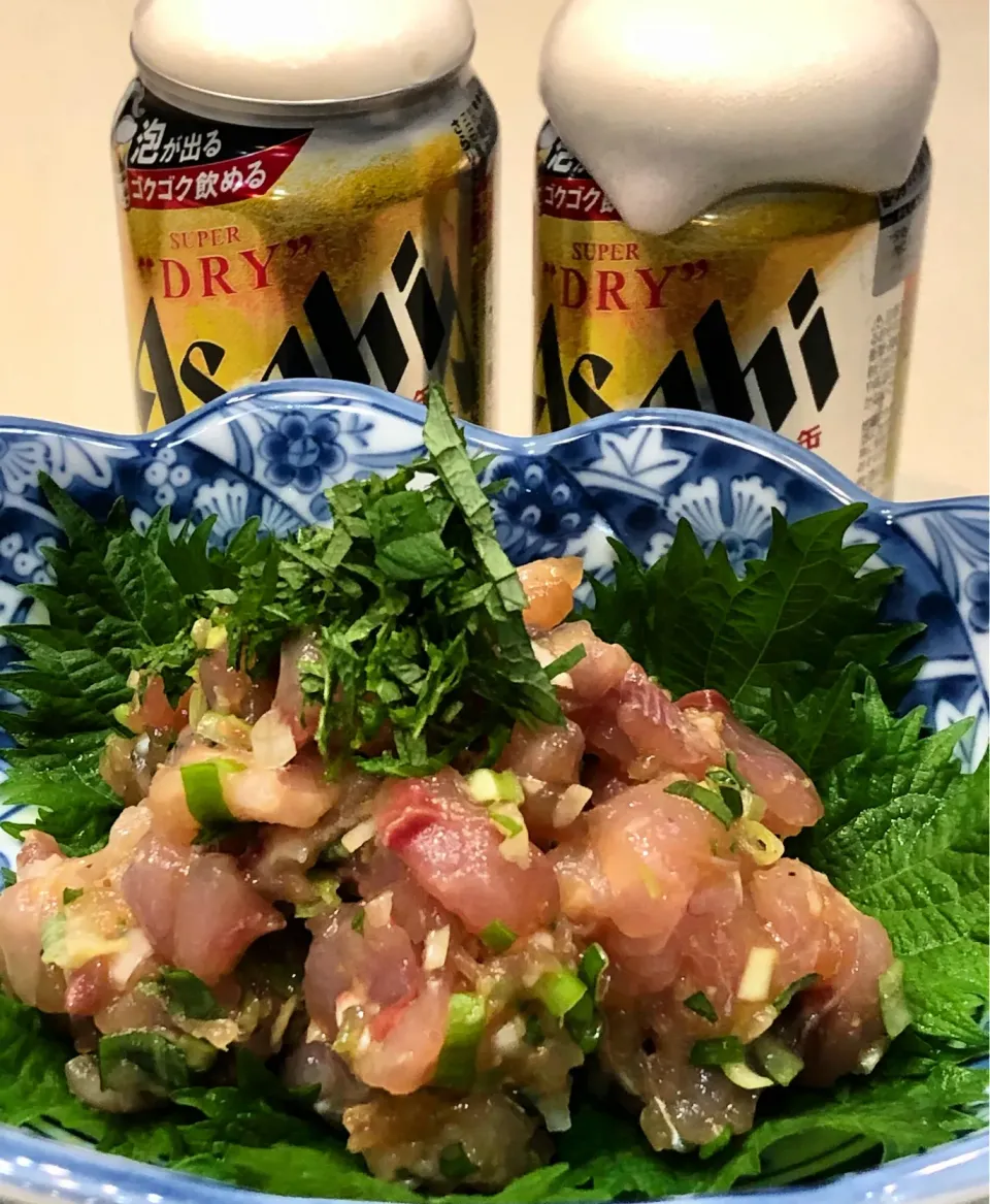 #男の料理シリーズ。自分でさばいたアジのタタキは、流行りのビールとともに。|team.k888@icloud.comさん