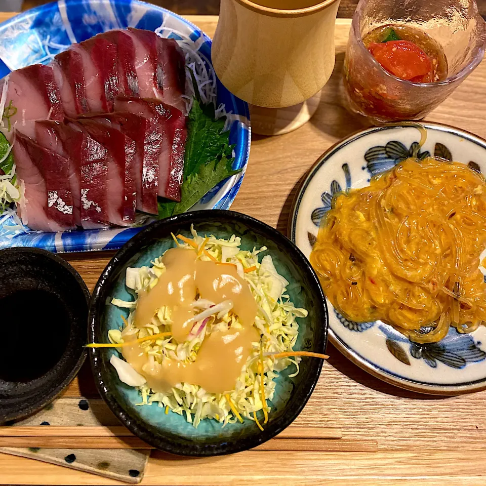 麻婆春雨、ぶりの刺身|なつこさん