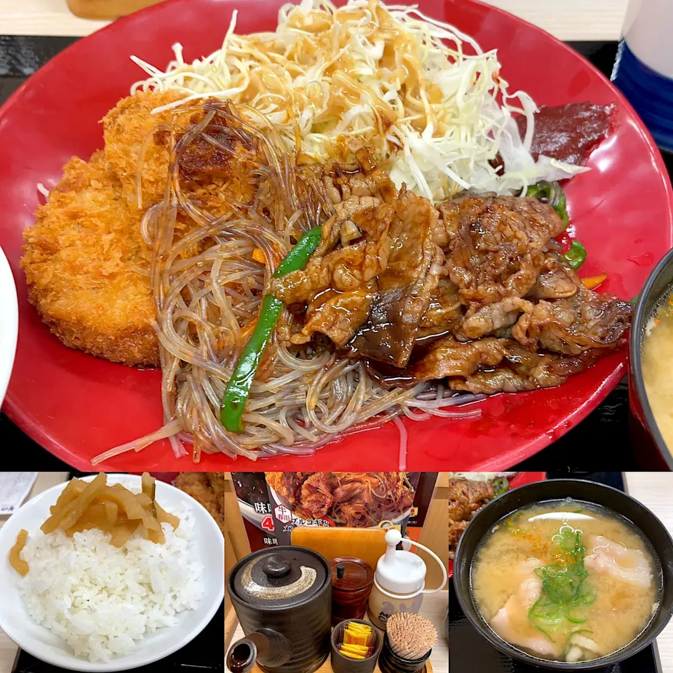 プルコギとメンチカツの合い盛り定食|るみおんさん