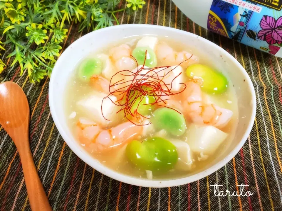 ☆Chieco☆さんの料理✨
★小料理屋ちえこ　お品書き から
❇️そら豆と海老の餡かけ豆腐😊💕|taruto⭐️さん