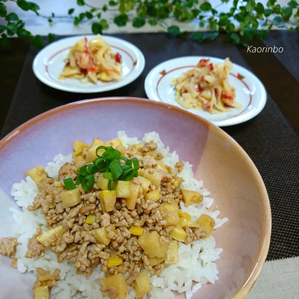 からあげビールさんの料理 簡単10分♡調味料オール1♡自慢の甘辛たけのこそぼろ丼|Kaorinboさん