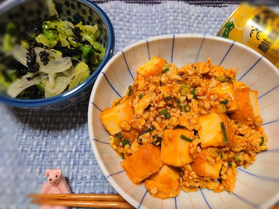 ★小料理屋ちえこ　お品書き★
❇️厚揚げ麻婆豆腐
❇️春キャベツと韓国海苔のナムル風|☆Chieco☆さん