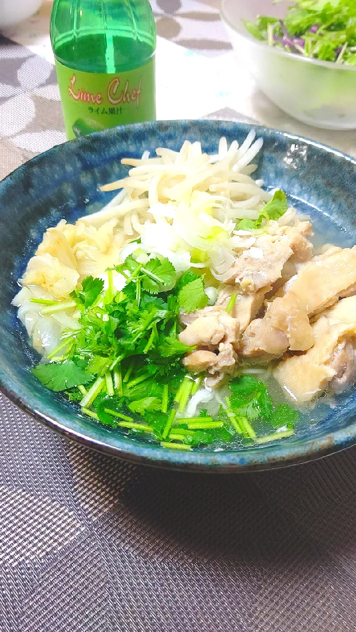 Snapdishの料理写真:鶏肉のフォーもどき(ひやむぎ)|rieuさん